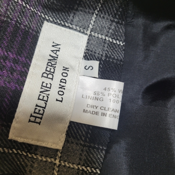 Helene Berman Plaid Double Breasted Blazer Jacket, purple grey plaid, wool blend - Picture 7 of 8